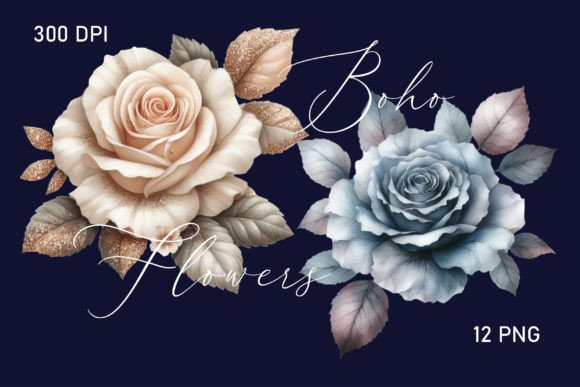 Blue Boho Watercolor Flowers Clipart Guide