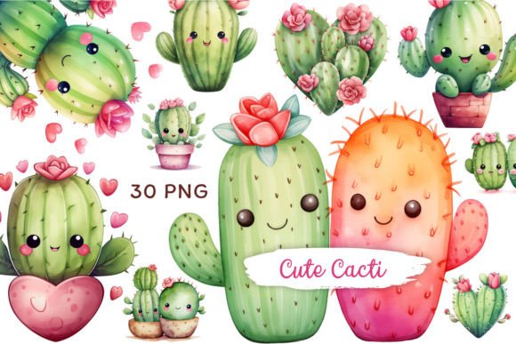 Bring Joy to Your Designs with the Cute Kawaii Cactus Clipart Collection