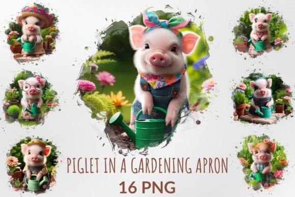 Charming Watercolor Piglet in a Gardening Apron