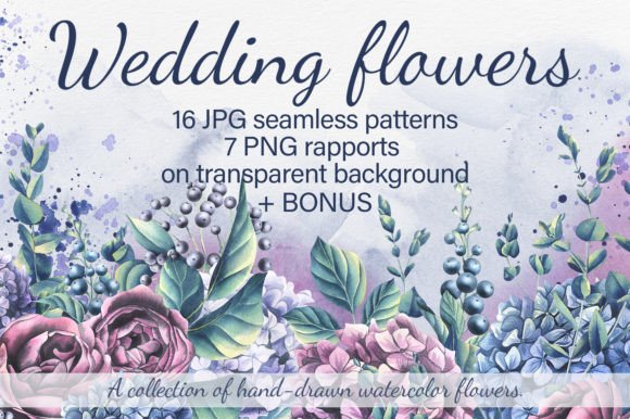 Elegant Wedding Flowers Watercolor Patterns for Design