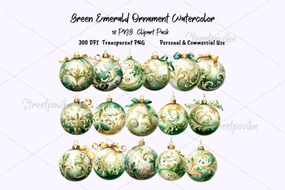 Elevate Designs with Green Ornament Watercolor Clipart PNG