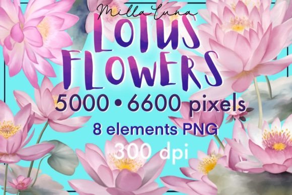Elevate Designs with Watercolor Lotus Clipart