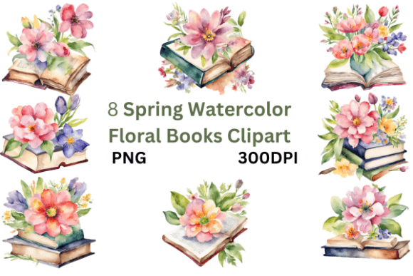 Elevate Your Creative Projects with Spring Watercolor Floral Books Clipart