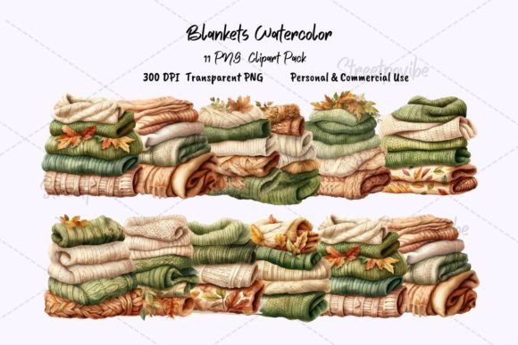 Elevate Your Designs with Stack Blankets Watercolor Clipart PNG