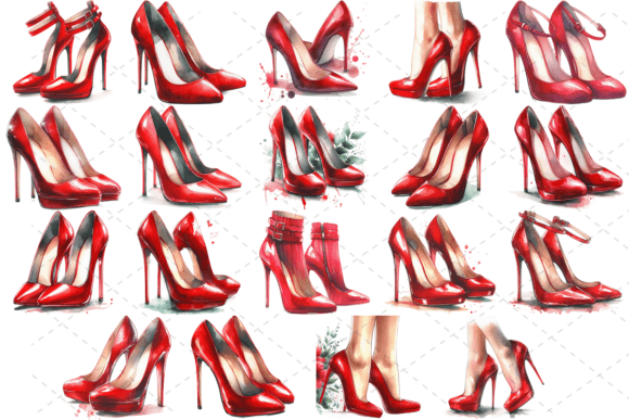 Elevating Designs with the Red High-heeled Shoes Watercolor Bundle