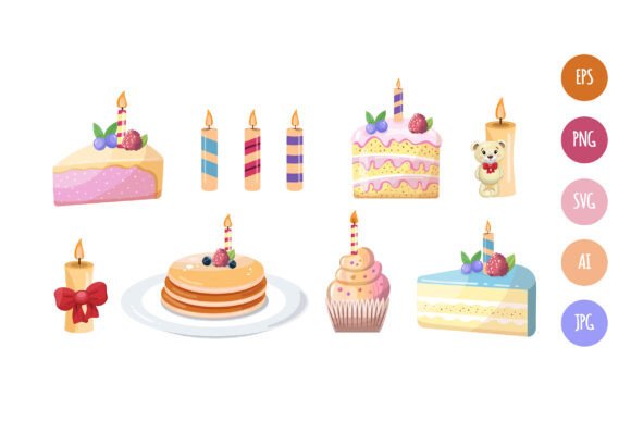 Elevating Your Designs with a Set of Cute Birthday Desserts and Candles