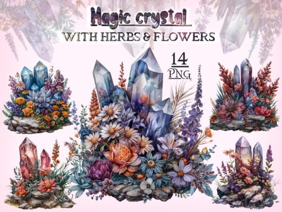 Evaluating the Crystals with Flowers Herbs PNG Bundle for Creative Projects