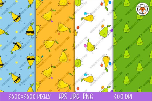 Kawaii Pears Digital Papers: Playful Patterns for Modern Design