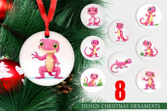 Ornament Pink Gecko Valentine Design Set