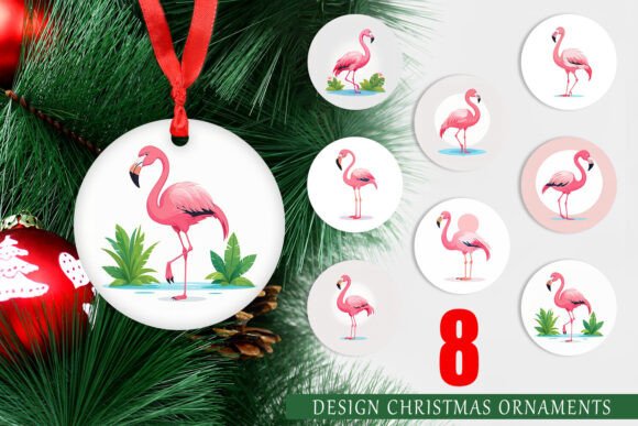 Pink Flamingo Valentine & Christmas Ornaments