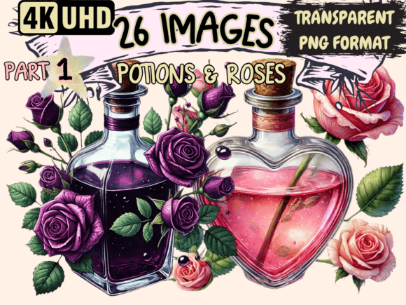 Potions Roses Clipart P1: Blending Magic and Romance in Modern Design