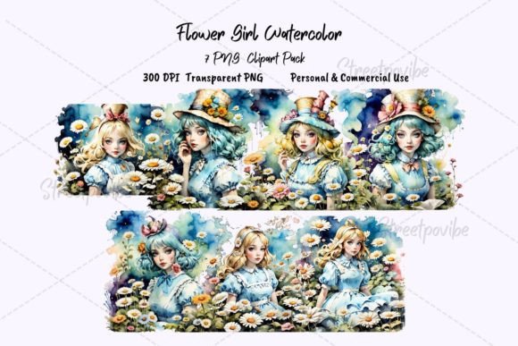 Teen Girl Floral Watercolor Clipart PNG Guide