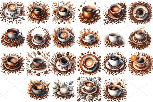 Transform Your Space with the Watercolor Coffee Cup Beans Scene Bundle