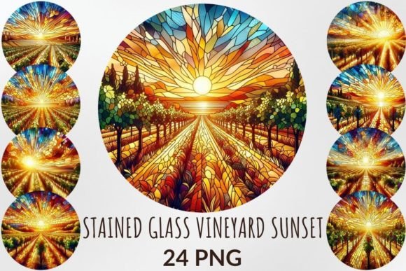 Unlocking Artistic Potential with Stained Glass Vineyard at Sunset Clipart for Sublimation and Design
