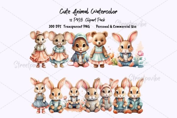 Unlocking Creative Potential with High-Resolution Cute Chibi Animal Watercolor Clipart PNG