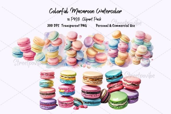 Vibrant Macaroon Watercolor Clipart for Creative Projects